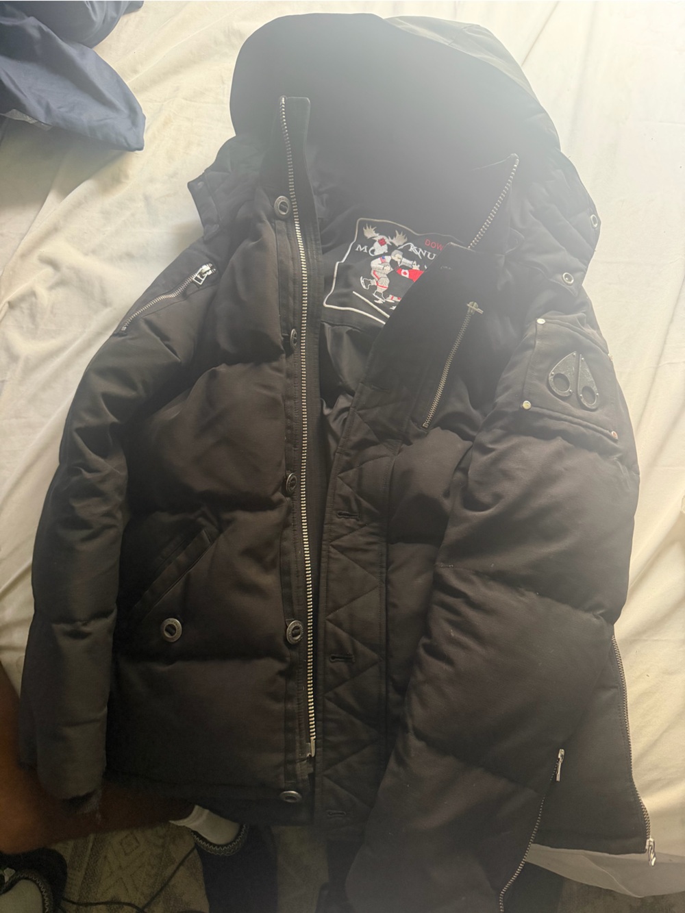 Moose Knuckles Men's Black Quilted Down Puffer Jacket with Hood